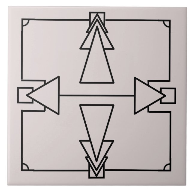 Art Deco Dubbla Pil på Black and Silver Tile Kakelplatta (Framsidan)