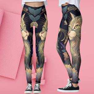Art Deco Dusty Ro Cat Lover Yoga Leggings