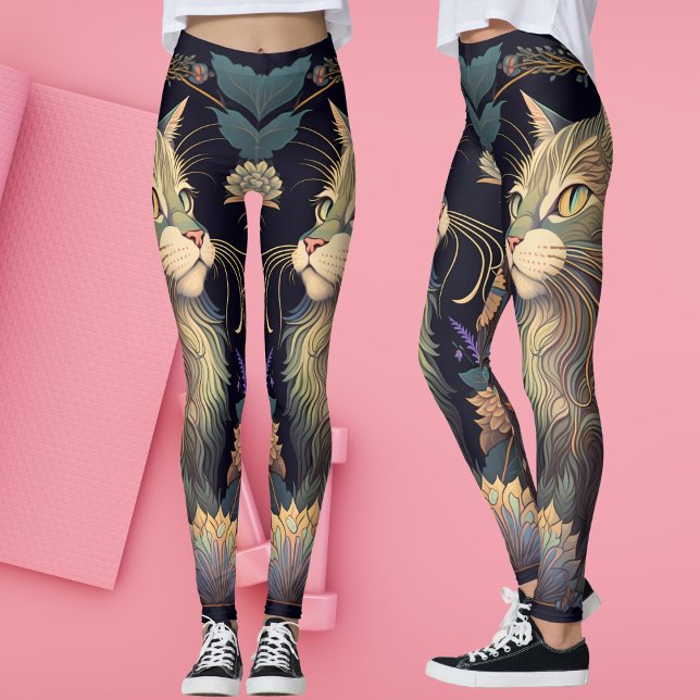 Art Deco Dusty Ro Cat Lover Yoga Leggings (Art Deco Cat Lover Yoga  Leggings)
