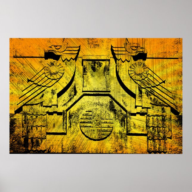 Art Deco Eagle Grunge Stone Sculpture Poster (Framsidan)