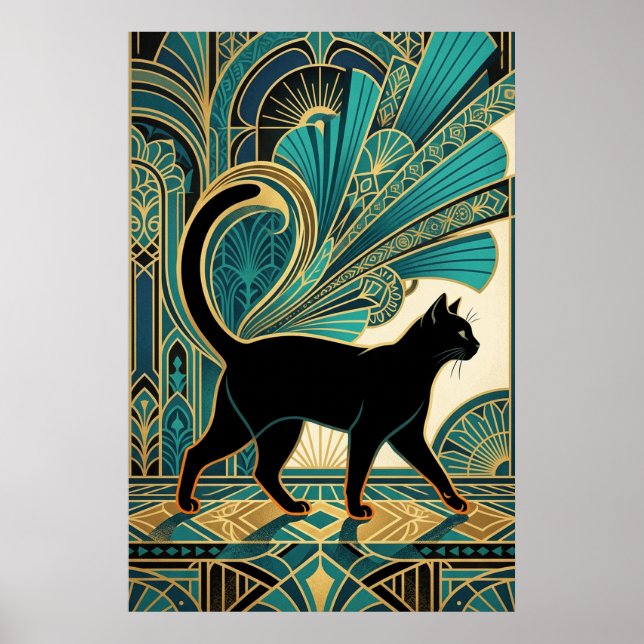 Art Deco Egyptian Black Cat Wall Art Poster (Framsidan)