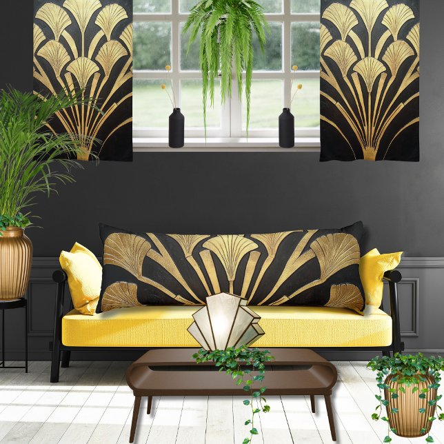 Art Deco Egyptian Black Guld Sunburst Fläkt Kroppskudde (Stylishly minimalist, Art Deco body pillows add comfort to the bed and lumbar support for the sofa)