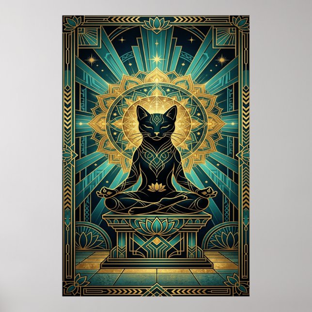 Art Deco Egyptian Pyramid Cat Wall Art Poster (Framsidan)