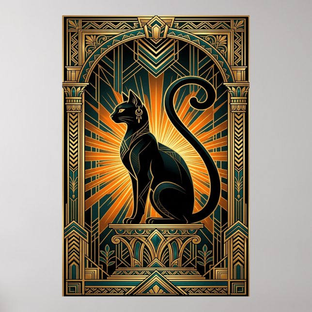 Art Deco Egyptian Revival Bastet Wall Art Poster (Framsidan)