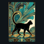 Art Deco egyptisk svart katt väggkonst<br><div class="desc">Denna kungliga art deco-design presenterar en svart katt sittande på en utsmyckad tron, inspirerad av egyptiska motiv och inramad med lysande gyllene valv och teal geometriska detaljer. Det varma halo-ljuset och de invecklade mönstren frammanar 1920-talets glamour med en mytisk twist. Perfekt för kattälskare, ockult‑stil dekor och art deco-tema rum, det...</div>