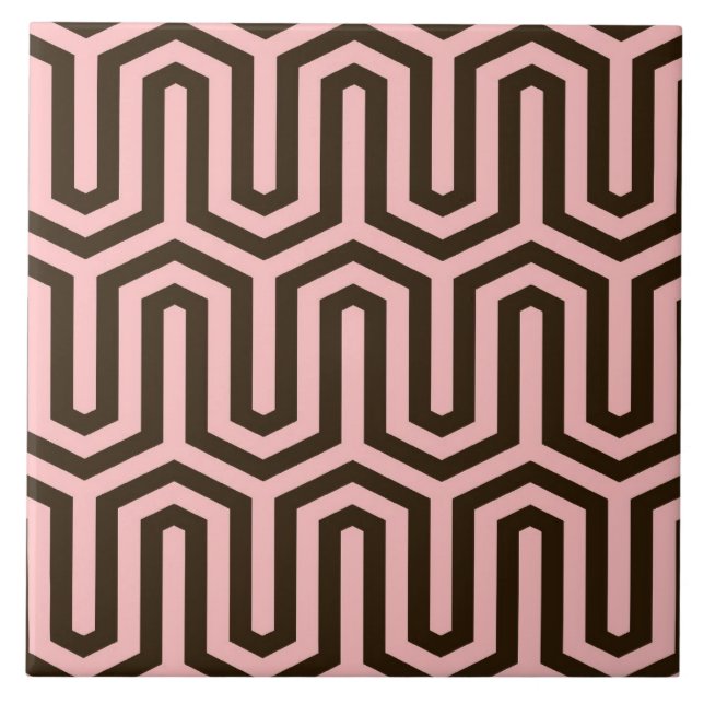 Art Deco egyptiskt motiv - rosa och choklad Kakelplatta (Framsidan)