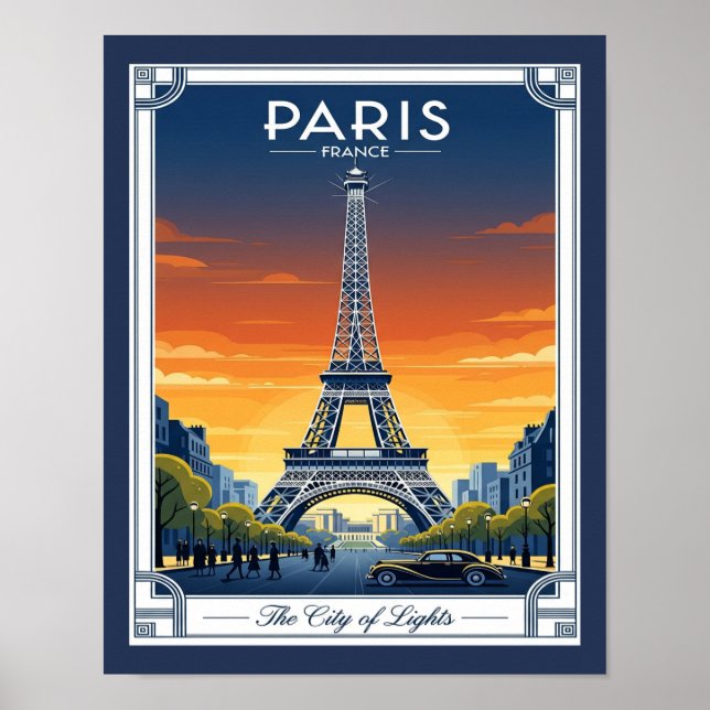 Art Deco Eiffel Torn Paris Frankrike Poster (Framsidan)