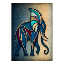 Art Deco Elefant Abstrakt Geometrisk Djur Vägg A