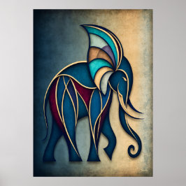 Art Deco Elefant Abstrakt Geometrisk Djur Vägg A Poster
