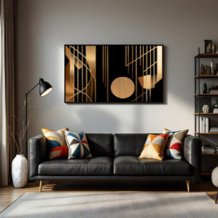 Art Deco Elegans Gyllene Linjer Canvastryck
