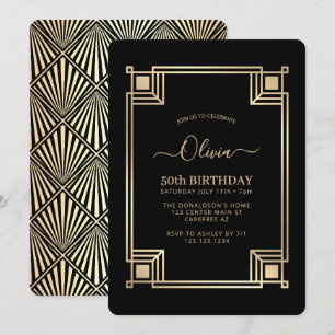 Art Deco Elegant 50-årsdag Inbjudningar
