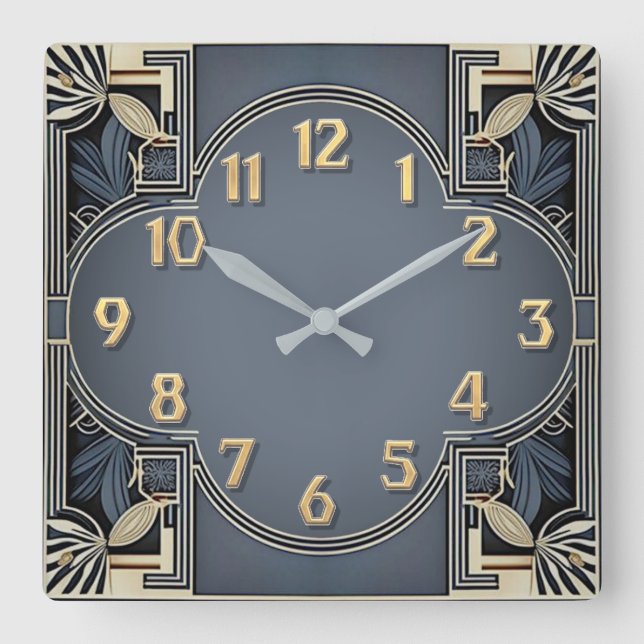 Art Deco Elegant Blå Fyrkantig Klocka (Framsida)