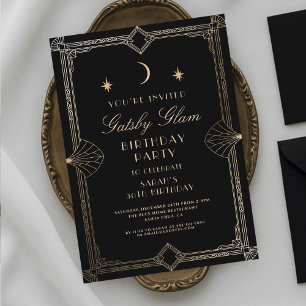 Art Deco Elegant Black Guld 20s Classic Birthday Inbjudningar
