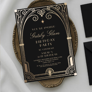 Art Deco Elegant Black Guld 20s Classic Birthday Inbjudningar