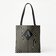 Art Deco Elegant Black Guld Monogram
