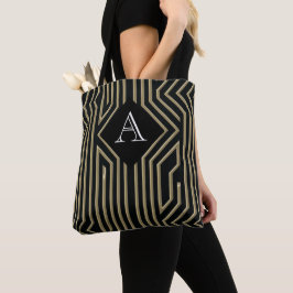 Art Deco Elegant Black Guld Monogram Tygkasse