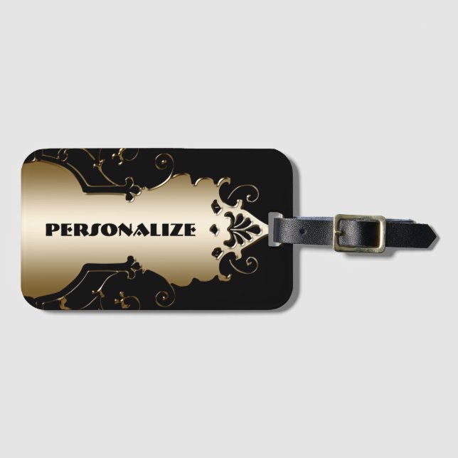 Art deco elegant black och guld victorian bagagebricka (Framsida horisontal)