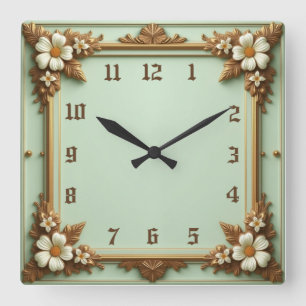 Art Deco Elegant Blomma Fyrkantig Klocka