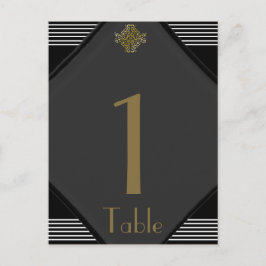 Art Deco Elegant Bröllopsbord Nummer Vykort