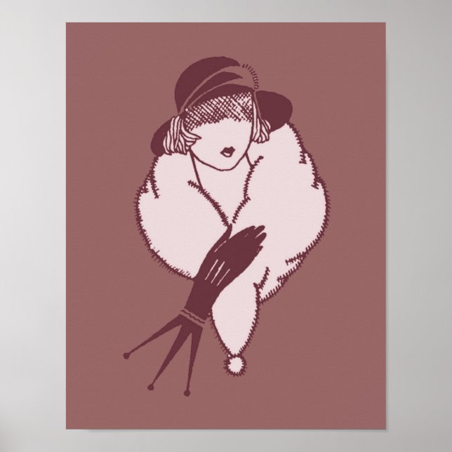 Art Deco Elegant Dam i Hat Poster (Framsidan)