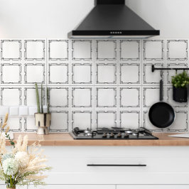 Art Deco-Elegant, enkel svart på vit Ram Kakelplatta