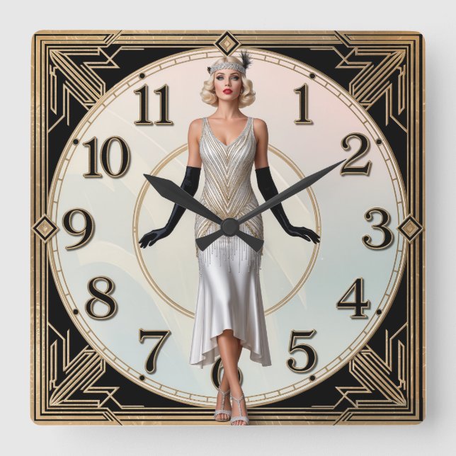 Art Deco Elegant Flicka Fyrkantig Klocka (Framsida)