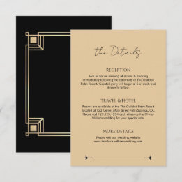 Art Deco Elegant Gold Frame Wedding Details Tilläggskort