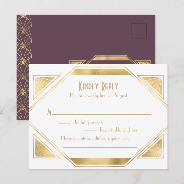 Art Deco elegant Great Gatsby RSVP-inbjudan Post Inbjudan Vykort (Fram/baksida)