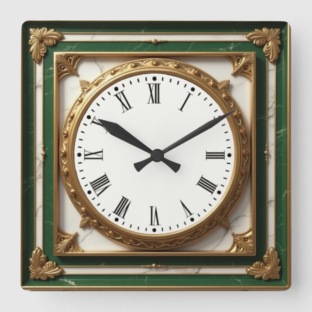Art Deco Elegant Green Fyrkantig Klocka (Framsida)