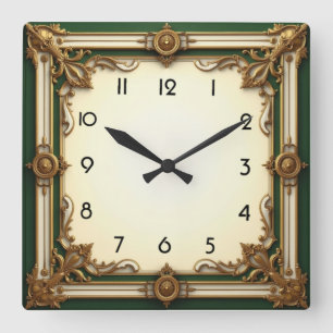 Art Deco Elegant Grön Fyrkantig Klocka