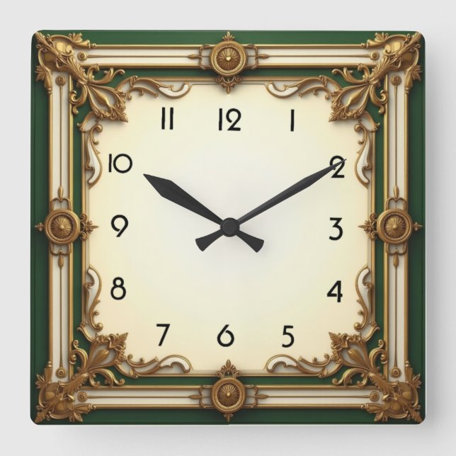 Art Deco Elegant Grön  Fyrkantig Klocka (Framsida)
