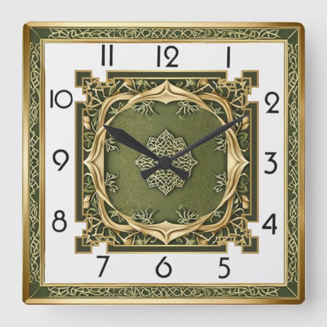 Art Deco Elegant Grön Fyrkantig Klocka (Framsida)