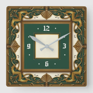 Art Deco Elegant Grön Fyrkantig Klocka