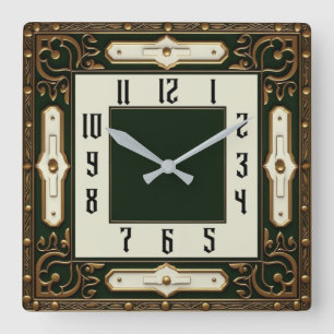 Art Deco Elegant Grön Fyrkantig Klocka