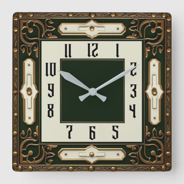 Art Deco Elegant Grön Fyrkantig Klocka (Framsida)