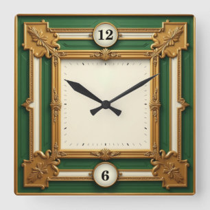 Art Deco Elegant Grön Fyrkantig Klocka