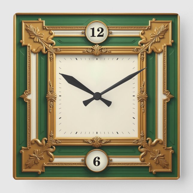 Art Deco Elegant Grön Fyrkantig Klocka (Framsida)