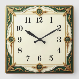 Art Deco Elegant Grön Fyrkantig Klocka
