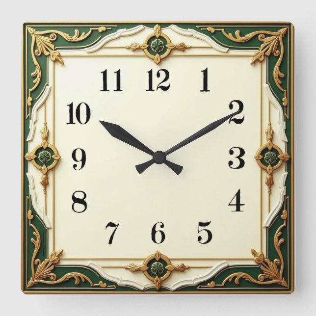 Art Deco Elegant Grön Fyrkantig Klocka (Framsida)