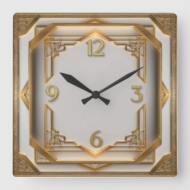 Art Deco Elegant Guld Fyrkantig Klocka (Framsida)