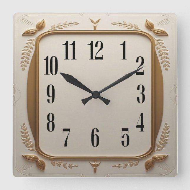Art Deco Elegant Guld Fyrkantig Klocka (Framsida)
