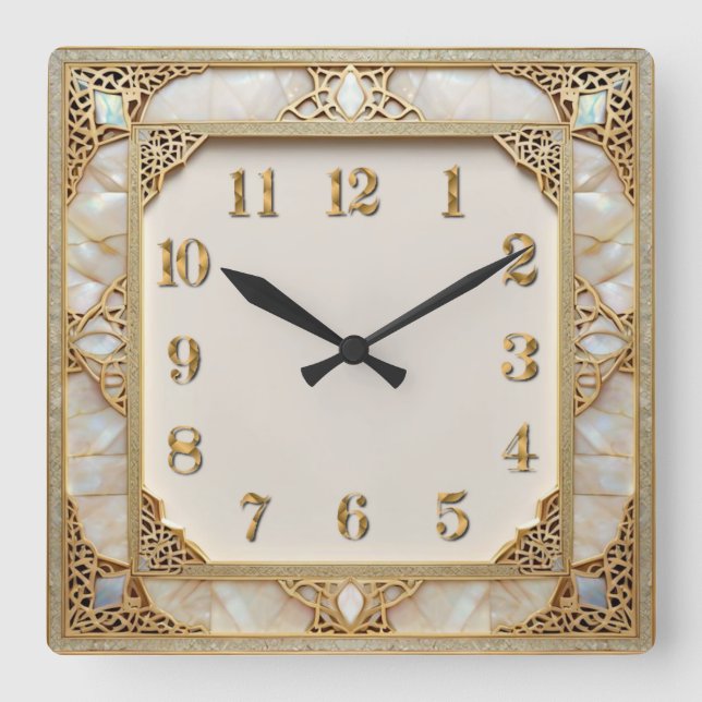 Art Deco Elegant Guld Fyrkantig Klocka (Framsida)