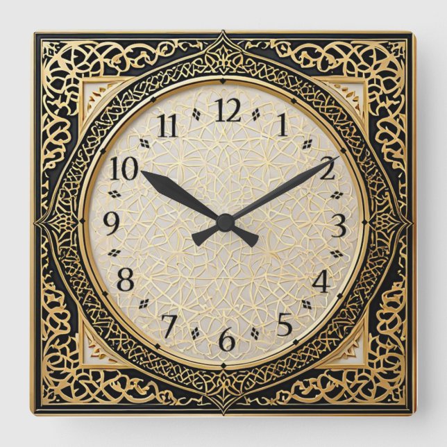 Art Deco Elegant Guld Fyrkantig Klocka (Framsida)