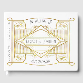 Art deco Elegant Guld och White Guest Bok