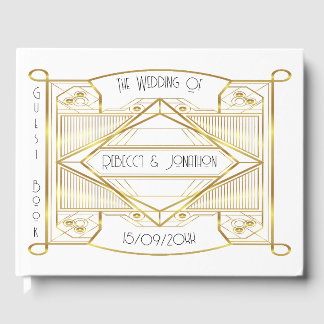 Art deco Elegant Guld och White Guest Bok