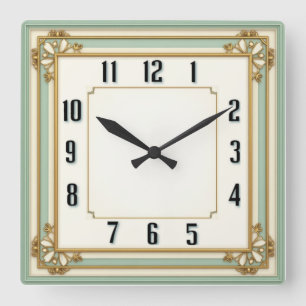 Art Deco Elegant Mint Fyrkantig Klocka