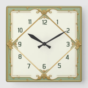 Art Deco Elegant Mint Fyrkantig Klocka