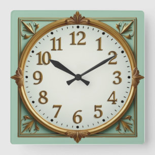 Art Deco Elegant Mint Fyrkantig Klocka
