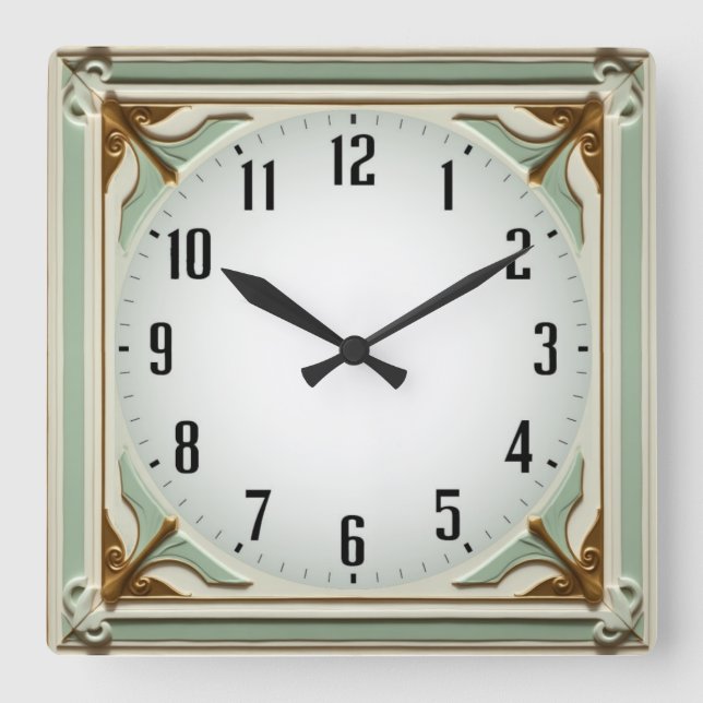 Art Deco Elegant Mint Fyrkantig Klocka (Framsida)