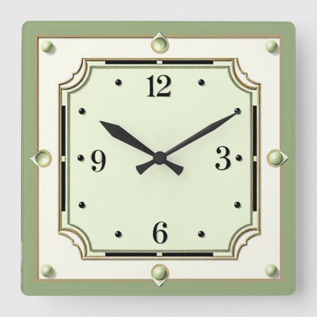 Art Deco Elegant Mjuk Grön Fyrkantig Klocka (Framsida)